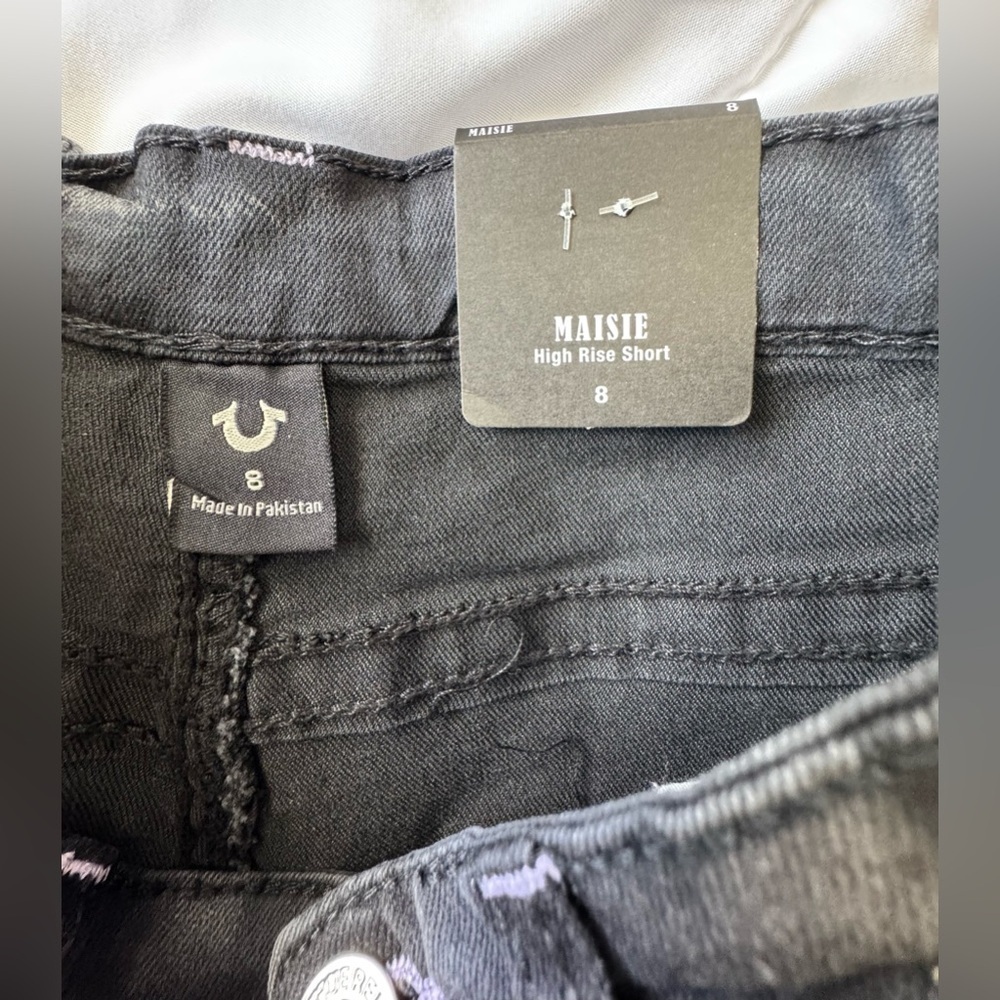 True Religion Girls Black Denim high rise Shorts - Picture 4 of 6